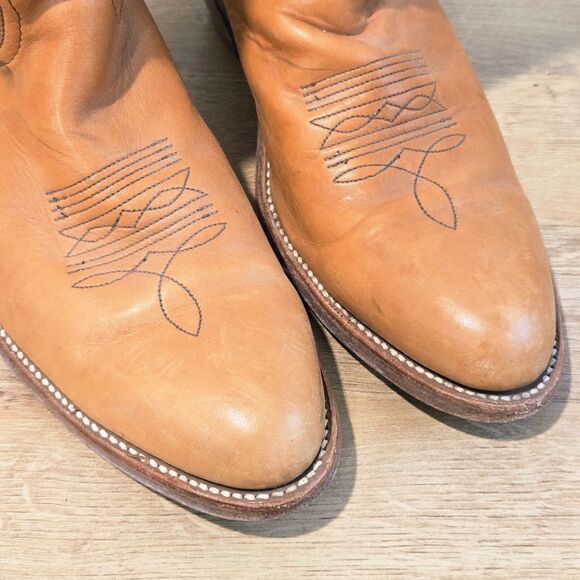 Frye Billy Tall Mens 12D Boots Western Cowboy Work Caramel Brown Leather USA - Picture 5 of 8